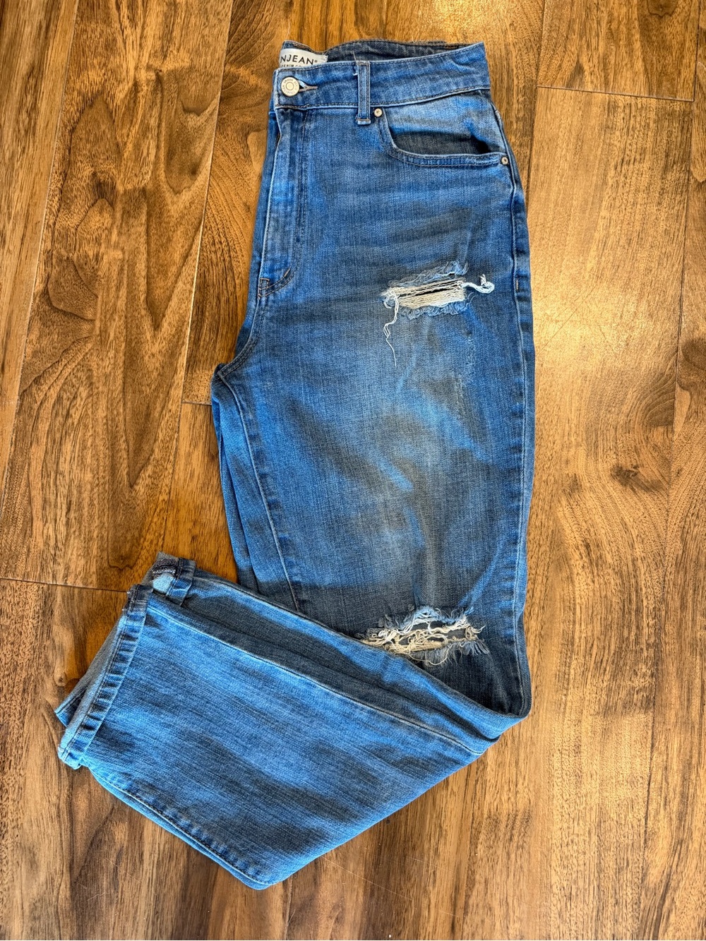 Denim&Co Light Blue Distressed High-Rise Jeans